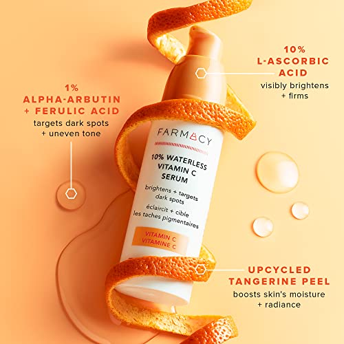 Farmacy 10% Vitamin C Serum for Face - Brightening Vitamin C Face Serum to Firm + Smooth Skin Texture - L Ascorbic Acid + Tangerine Peel Infused Skin Care to Hydrate and Even Skin Tone (30ml)