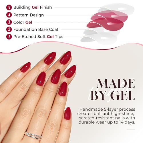 UNA GELLA Red Almond Press On Nails Kit - 32 Reusable Soft Gel Nails