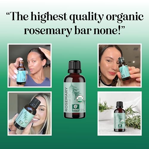 Certified Organic Rosemary Oil for Hair - Pure USDA Organic Rosemary Essential Oil for Hair Skin and Nails plus Aromatherapy - Organic Hair Oil for Dry Scalp Treatment and Enhanced Volume and Shine