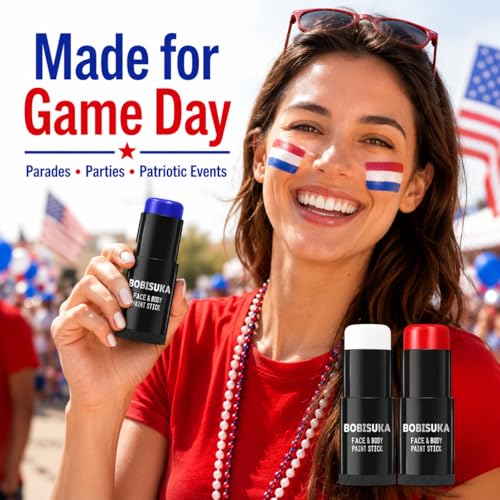 BOBISUKA Red White Blue Face Paint Sticks - Sports & Costume