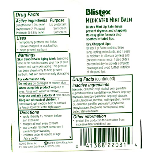 Blistex Lip Balm SPF 15 Mint .15 Ounce ( Value Pack of 6)