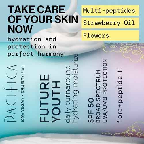 Pacifica Peptide Face Moisturizer Future Youth Daily Turnaround Hydrating, SPF 50 Broad Spectrum, UVA/UVB Sun Protection, Sunscreen, Face Moisturizer, Anti-Aging, Vegan, 1.7 fl oz (1 Count)