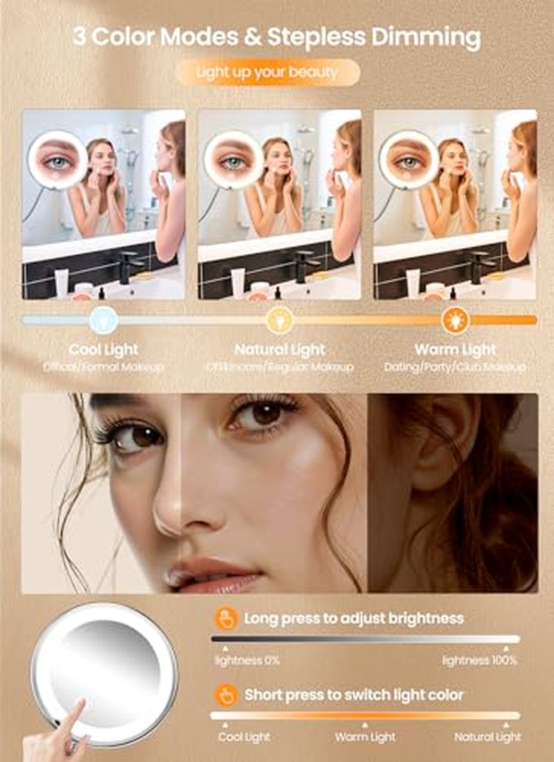 10x Magnifying Makeup Mirror with Lights & 3 Modes
