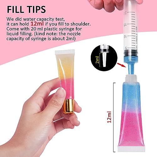 50PCS 10ml Pink Lip Gloss Tubes with Syringes & Labels