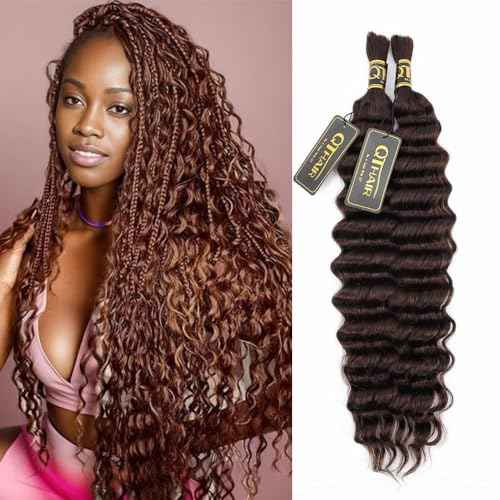 QTHAIR 16A Deep Wave Bulk Human Hair For Braiding No Weft 100% Unprocessed Brazilian Virgin Hair Extensions Chocolate Brown Braiding 100g 18 Inch Human Hair for Braiding Two Bundles