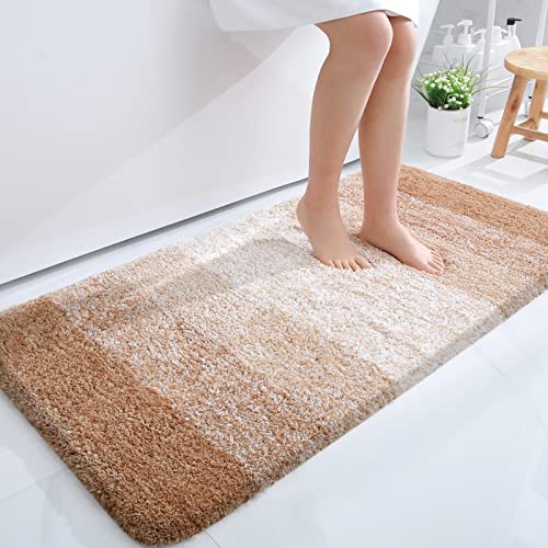 OLANLY Bathroom Rug Mat 47x24, Extra Soft and Absorbent Microfiber Bath Rugs, Non-Slip Plush Shaggy Bath Carpet Runner, Machine Wash Dry, Bath Mats for Bathroom Floor, Tub and Shower, Beige