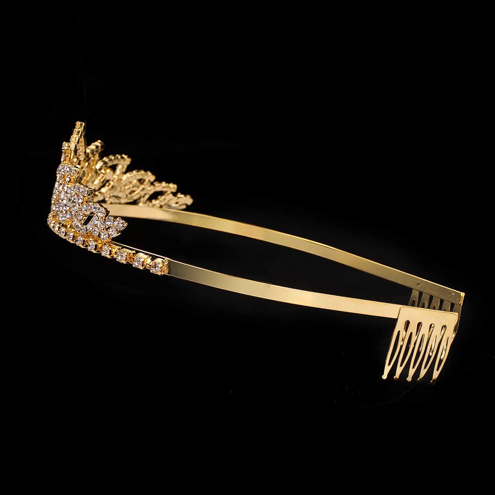 Princess Crystal Tiara Crown with Comb Women Girls Cosplay Party Queen Bridal Wedding Hair Jewelry Headband 5.5'' Gold