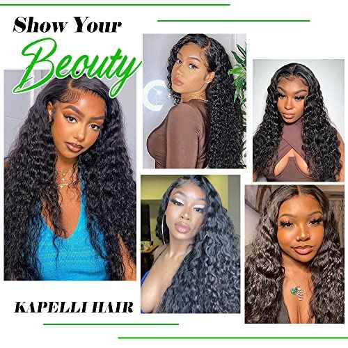 Kapelli Hair 13x4 Lace Frontal Closure Water Wave Regular HD Lace, 200% Density, 100% Brazilian Virgin Human Hair Ear to Ear HD Lace Frontal Pre Plucked with Baby Hair Natural Black Color 18 Inch