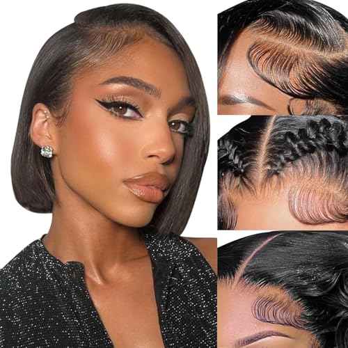 Bob Wig Human Hair 10 Inch 13x4 Lace Front Wigs Human Hair Pre Plucked 200% Density Short Straight Bob Wig Natural Color Glueless Bob Wigs for Black Women