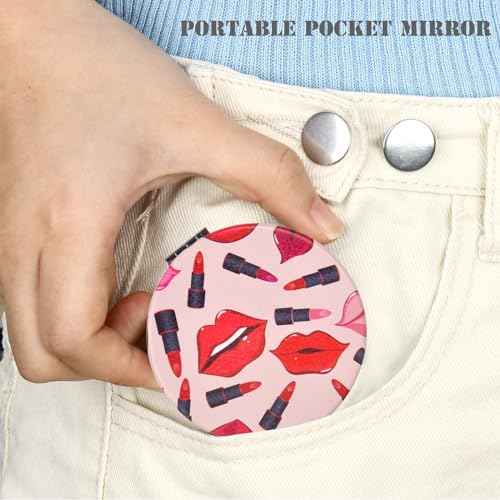 Quality Compact Vanity Mirror Gifts for Girls Women Beauty, Stylish Travel Folding Makeup Mirrors for Wallet Purse Pocket Handbag, Portable Double-Sided Magnifying Cosmetic Mirror, Bright Red