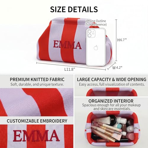 Personalized Striped Knit Makeup Bag - Large Capacity Toiletry Organizer