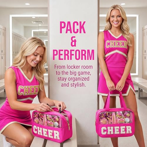 Cheer Makeup Bag with Chenille Letters - High-Capacity Travel Pouch
