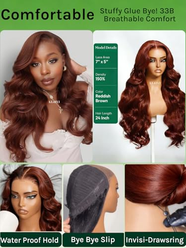 KLAIYI Reddish Brown Loose Wave Glueless Lace Front Wig 20"