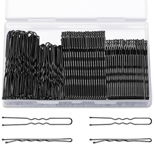 Bobby Hair Pins Kit, 200pc U-Shaped Black Metal with Storage Box