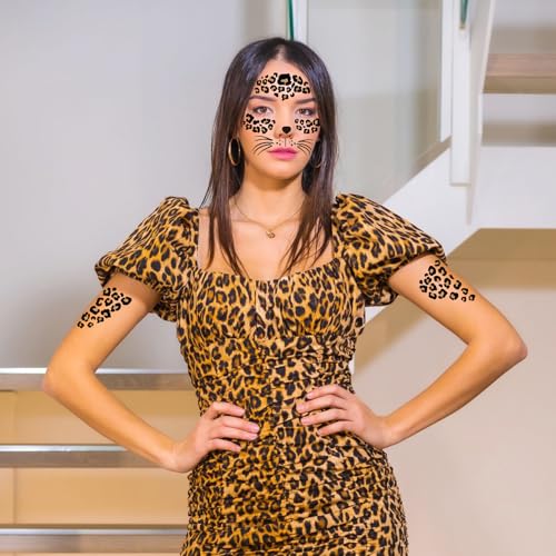 Cheetah Print Temporary Tattoo Stickers - 8 Pack Face Costume Accessories