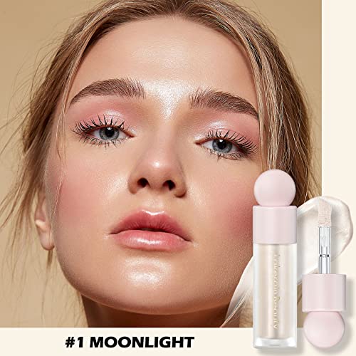 Erinde Liquid Highlighter Makeup, Face Highlighter Bronzer Makeup Stick, Natural Glossy Finish, Lightweight Blendable Silky Smooth Cream Face Illuminator Makeup, Cruelty-free, 01# MOONLIGHT