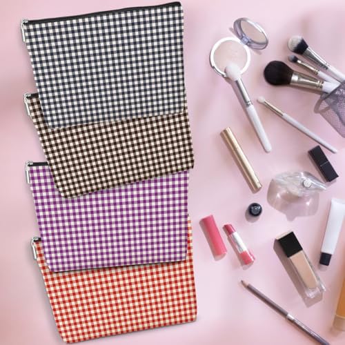 Jeilink Checkered Gingham Makeup Bag - Large Capacity Travel Cosmetic Organizer, 4 Colors