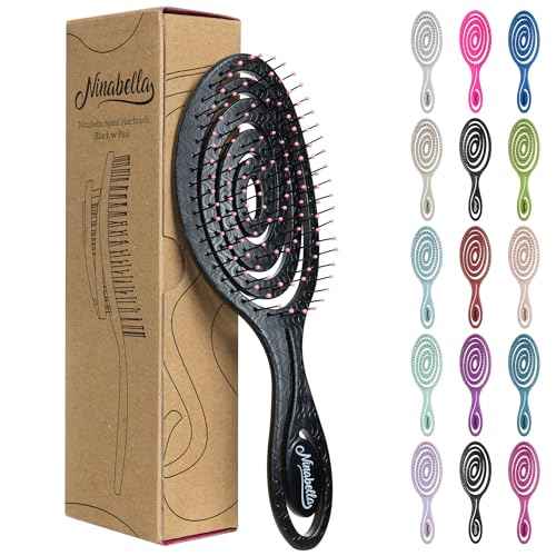 Ninabella Spiral Hairbrush - Detangle Hair Brush - For Brushing Wet or Blow Dry Hair - Detangler Vent Brush - Black with Pink