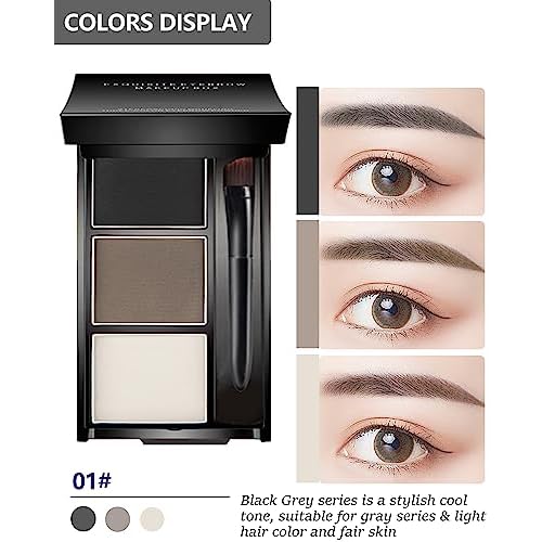 Eyebrow Powder Makeup Kit-3 Colors Eye Brow Powder Palette Long-Lasting Waterproof, Black Brown Series Brow Powder, Fill & Sculpt Full Eyebrows for Women, With Mirror, Brow Brush & Razor-Set 01