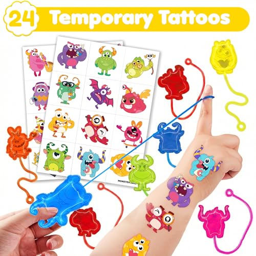 48 PCS Monster Party Favors - Stick Hands & Tattoos Goodie Bag Set