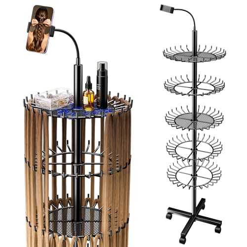 Adjustable Braiding Hair Rack with 140 Pegs, Phone Holder & Wheels