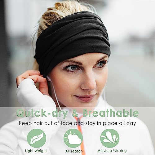 Wide Knotted Headbands for Women, 7" Boho Cotton Turban Bandana 6-Pack
