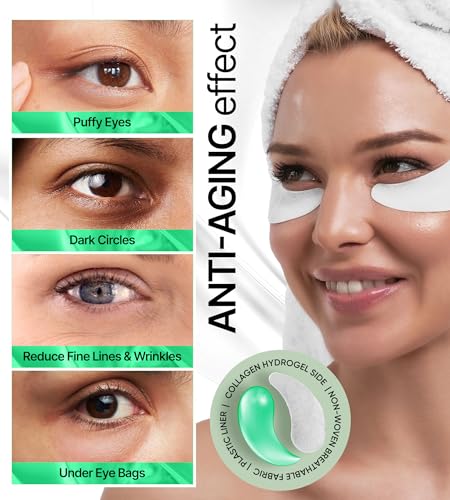 Under Eye Patches for Dark Circles, Puffiness 5 PAIRS - Dark Circles Under Eye Treatment - Under Eye Mask Gel - Under Eye Gel Patches for Puffy Eyes - Green Tea, Collagen Eye Patches - Under Eye Pads