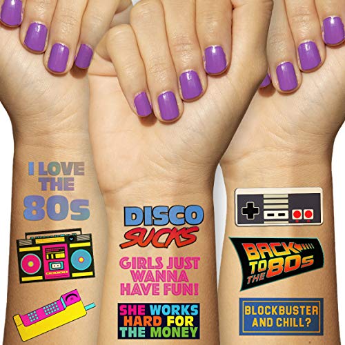 Retro 80s Temporary Tattoos - 5 Waterproof Sheets