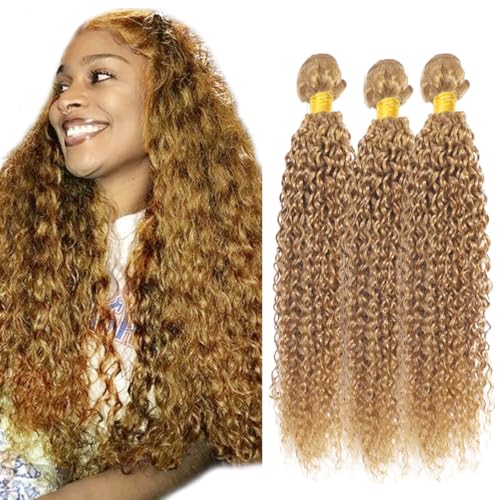 AuokMar Honey Blonde Kinky Curly Hair Bundles - 3 Pack, 26-30 Inch