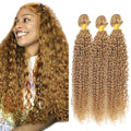AuokMar Honey Blonde Kinky Curly Hair Bundles - 3 Pack, 26-30 Inch