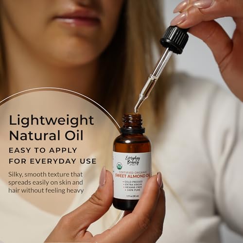 Organic Sweet Almond Oil | 100% Pure, Cold-Pressed, Unrefined | USDA Certified Organic | Amber Glass Bottle with Glass Dropper | For Face, Skin & Hair - 1 Fl Oz