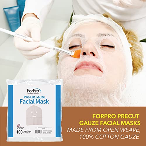 ForPro Professional Collection Precut Gauze Facial Mask, 100% Cotton Gauze, for High Frequency Facial Treatments and Masks, 100-Count