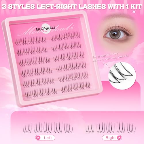 MOONKALI Natural Lash Clusters Kit - 3 Styles, Reusable Eyelash Extensions with Glue & Tweezers