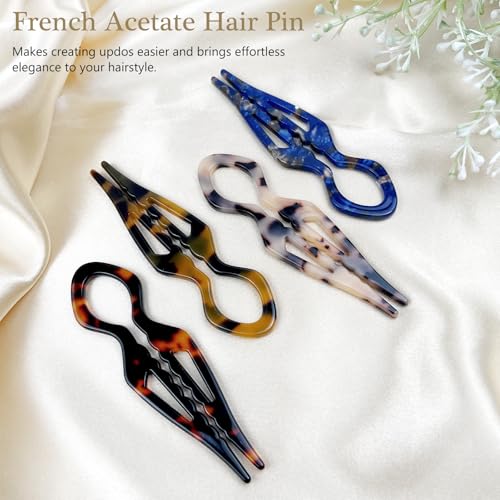 French Hair Pins Set - 4 Acetate Tortoise Shell Twist Clips