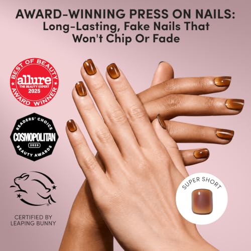 Glamnetic Press On Nails - Glossy Brown Aura, Super Short, 30-Piece Kit
