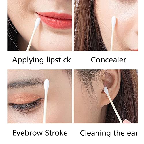 Cotton Swabs, Q Tips, 100 Count Natural Cotton Buds, Individually Wrapped Double Tipped Cotton Tips for Ear, Beauty Care, Cleaning (Round & Pointed Shape Cotton Heads)