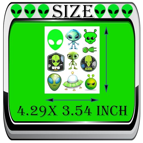 300 Green Alien Theme Tattoos Temporary Stickers Suitable for Outer UFO Space Alien Themed Birthday Party Supplies Decor Goodie Bag Stuffers 30 Sheets