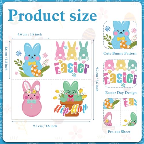 HOWAF 96pcs Easter Bunny Peeps Temporary Tattoos, Rabbits Tattoo Stickers for Kids Easter Party Supplies, Easter Eggs Tattoo Stickers Easter Face Tattoos Easter Gift Bag Filler
