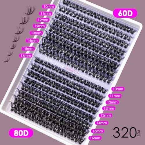 Ocean Pearl Lash Clusters 320pcs 3D Thick Lash Clusters kit 60D+80D Lashes,Eyelashes,Lash Extension Kit,Eyelash Clusters with Lash Bond&Seal&Remover&Tweezers,Lashes Clusters Eyelash Extensions Kit