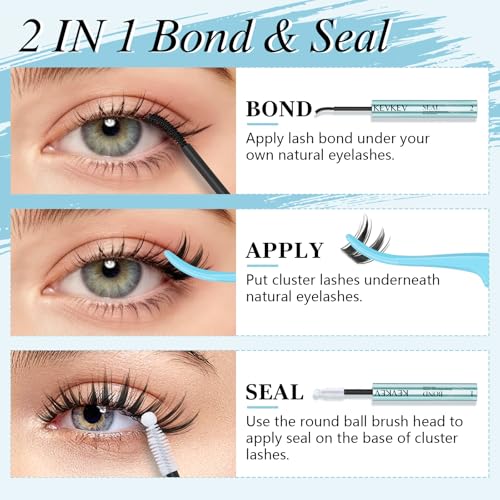 KevKev Waterproof Black Lash Cluster Glue & Seal for Eyelashes, Strong Hold 72h, Latex-Free