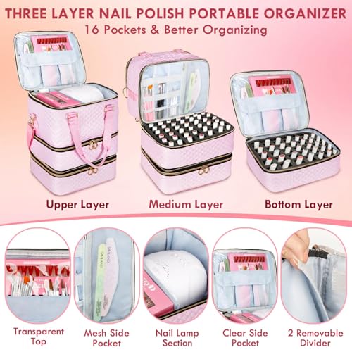 Nail Polish Organizer Bag - Holds 84 Bottles, 3-Layer Storage Case