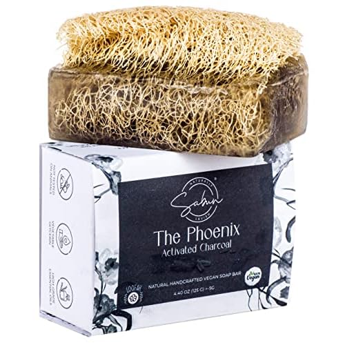 SABUN CO. Activated Charcoal - Natural Exfoliating Loofah Soap Bar - Handmade, Moisturizing Soap with Loofah Inside | Face & Body Scrub Bar [4.40 oz - 125 gr]