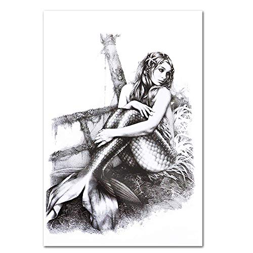 Glaryyears Angel Mermaid Temporary Tattoos for Women Girls, 6-Pack Large Sketch Fake Tattoo Stickers, Long-lasting Realistic Tattoos for Body Arm Back Leg