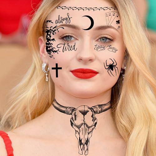 12 Sheets Halloween Temporary Tattoo Set - Waterproof Face Stickers