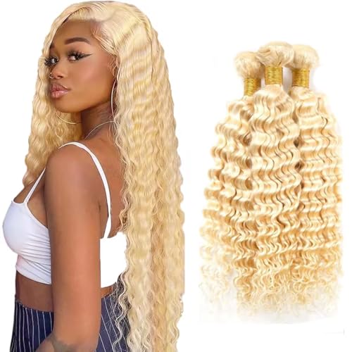 613 Blonde Deep Wave Human Hair Bundles 22 24 26 inch
