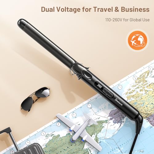 SimerSure Classic Black 1-Inch Ceramic Curling Iron with 12 Temp Settings, Dual Voltage