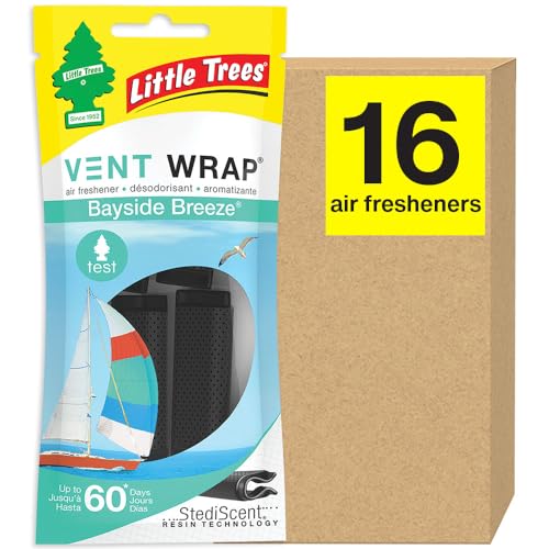 LITTLE TREES Car Air Freshener. Vent Wrap Provides Long-Lasting Scent, Slip on Vent Blade. Bayside Breeze, 16 Air Fresheners, 4 Count (Pack of 4)