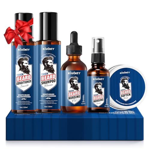 Beard Kit for Men 5PCS - Beard Growth & Grooming Set with Shampoo, Conditioner, Oil, Spray & Balm - Moisturises & Smoothes Beard, Tames Frizz - Perfect Beard Kit for Men, Dad, Boyfriend, Husband