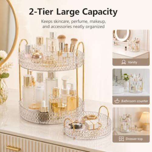360° Rotating Makeup Organizer, 2-Tier Lazy Susan Cosmetic Storage