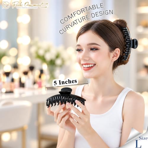 RC Roche 6 Pack Large Double-Tooth Hair Claw Clips – Big Jumbo Black